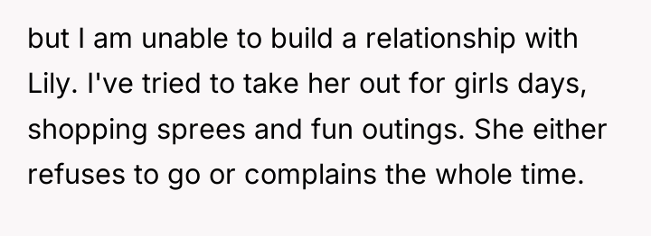 but I am unable to build a relationship with Lily....
