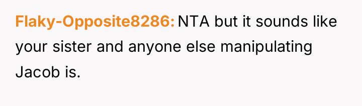Flaky-Opposite8286 NTA but it sounds like your sister and anyone...