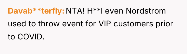 Davab**terfly NTA! H**l even Nordstrom used to throw event for...