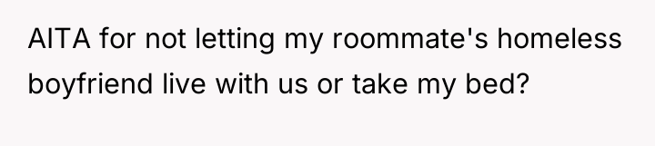 AITA for not letting my roommate's homeless boyfriend live with...