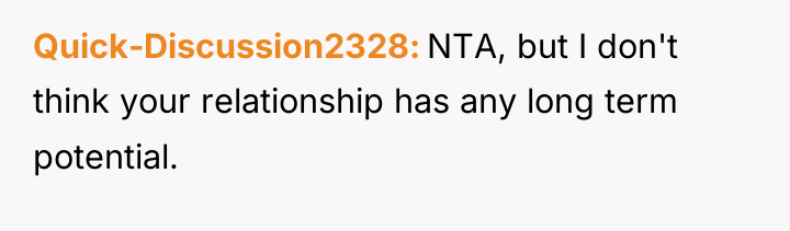Quick-Discussion2328 NTA, but I don't think your relationship has any...
