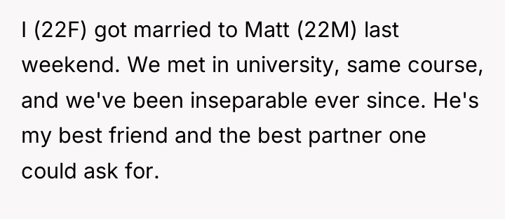 I (22F) got married to Matt (22M) last weekend. We...