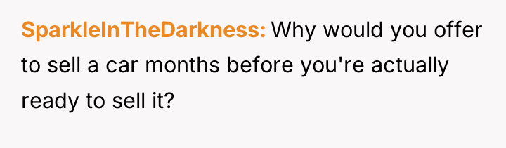 SparkleInTheDarkness Why would you offer to sell a car months...