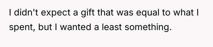 I didn't expect a gift that was equal to what...