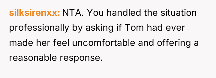 silksirenxx NTA. You handled the situation professionally by asking if...
