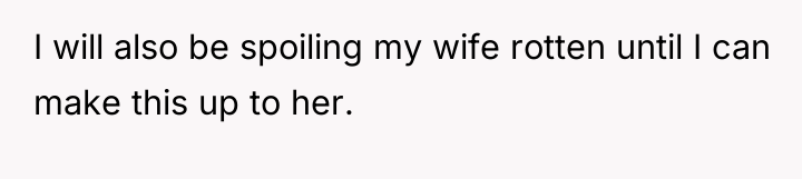 I will also be spoiling my wife rotten until I...