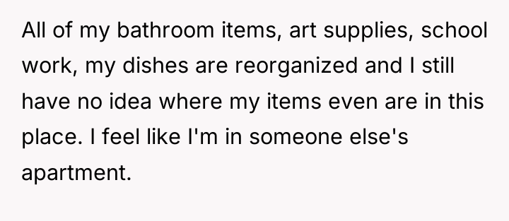 All of my bathroom items, art supplies, school work, my...