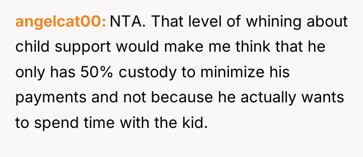 angelcat00 NTA. That level of whining about child support would...
