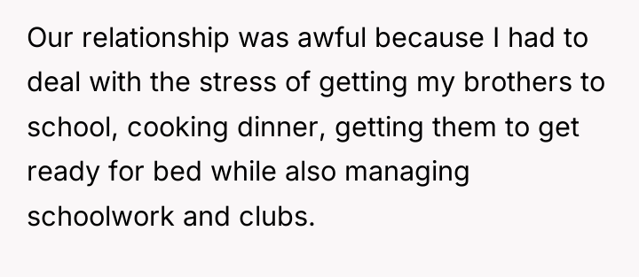 Our relationship was awful because I had to deal with...