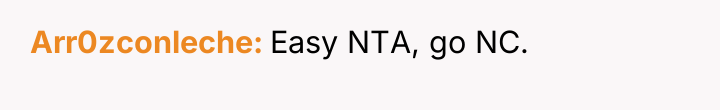 Arr0zconleche Easy NTA, go NC.