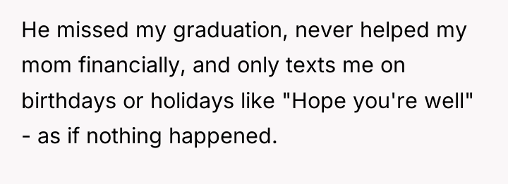 He missed my graduation, never helped my mom financially, and...