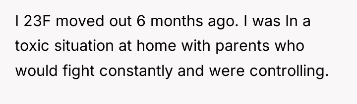 I 23F moved out 6 months ago. I was In...