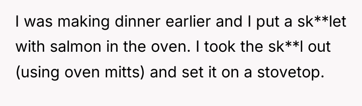 I was making dinner earlier and I put a sk**let...