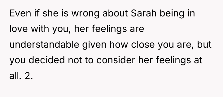 Even if she is wrong about Sarah being in love...