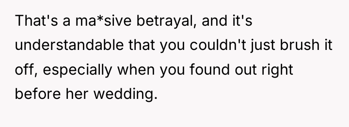 That's a ma*sive betrayal, and it's understandable that you couldn't...