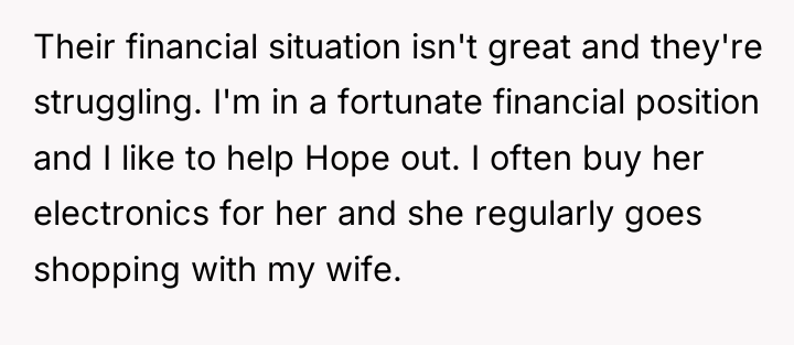 Their financial situation isn't great and they're struggling. I'm in...