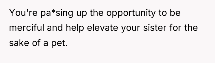 You're pa*sing up the opportunity to be merciful and help...