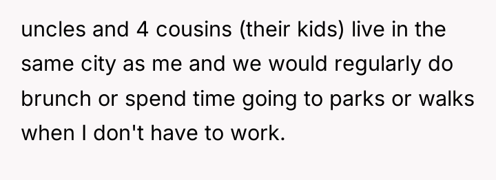 uncles and 4 cousins (their kids) live in the same...