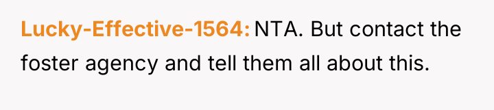 Lucky-Effective-1564 NTA. But contact the foster agency and tell them...