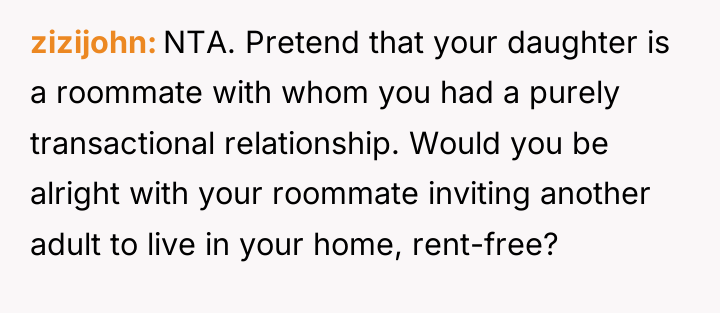 zizijohn NTA. Pretend that your daughter is a roommate with...