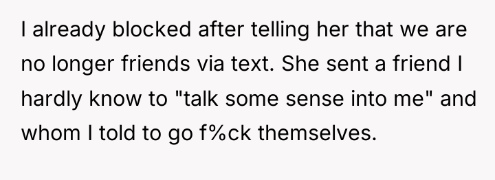 I already blocked after telling her that we are no...