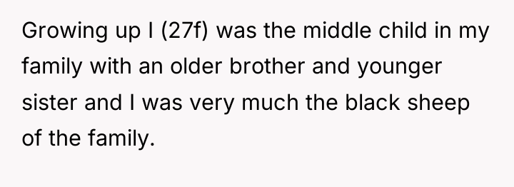 Growing up I (27f) was the middle child in my...