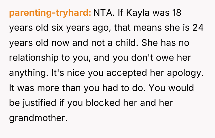 parenting-tryhard NTA. If Kayla was 18 years old six years...