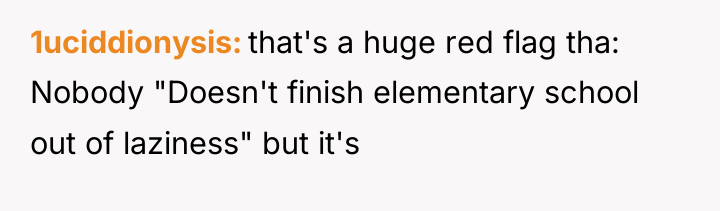 1uciddionysis that's a huge red flag tha: Nobody "Doesn't finish...