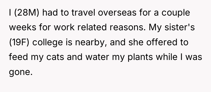 I (28M) had to travel overseas for a couple weeks...