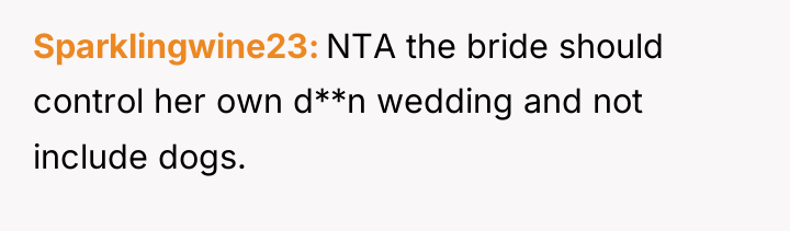 Sparklingwine23 NTA the bride should control her own d**n wedding...
