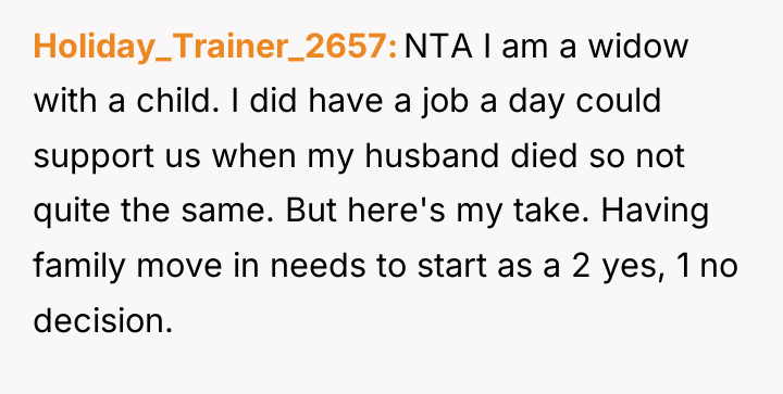 Holiday_Trainer_2657 NTA I am a widow with a child. I...