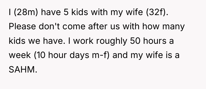 I (28m) have 5 kids with my wife (32f). Please...