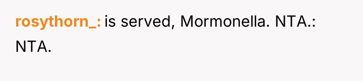 rosythorn_ is served, Mormonella. NTA.: NTA.