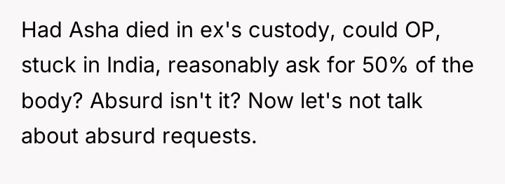 Had Asha died in ex's custody, could OP, stuck in...