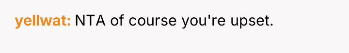 yellwat NTA of course you're upset.