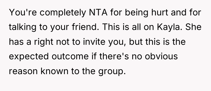 You're completely NTA for being hurt and for talking to...