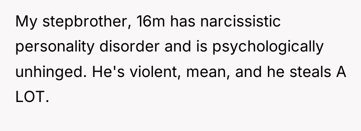 My stepbrother, 16m has narcissistic personality disorder and is psychologically...