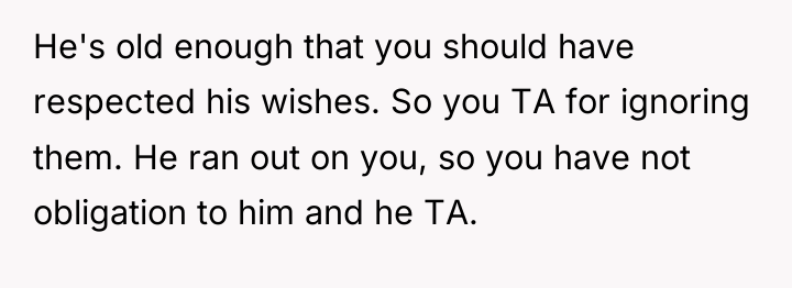 He's old enough that you should have respected his wishes....