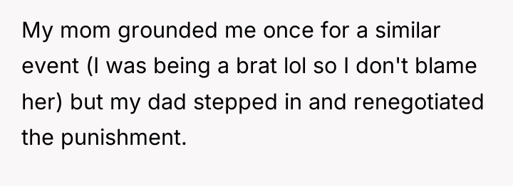 My mom grounded me once for a similar event (I...