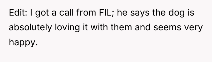 Edit: I got a call from FIL; he says the...
