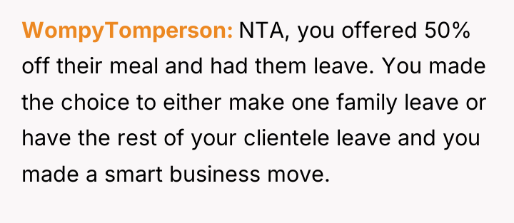 WompyTomperson NTA, you offered 50% off their meal and had...