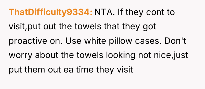 ThatDifficulty9334 NTA. If they cont to visit,put out the towels...