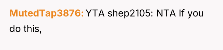 MutedTap3876 YTA shep2105: NTA If you do this,