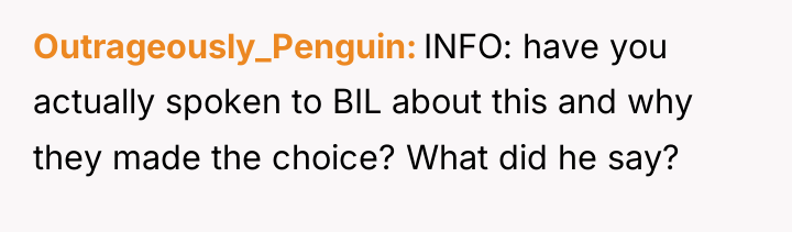 Outrageously_Penguin INFO: have you actually spoken to BIL about this...