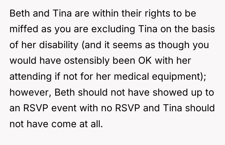 Beth and Tina are within their rights to be miffed...