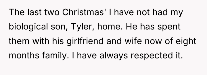 The last two Christmas' I have not had my biological...