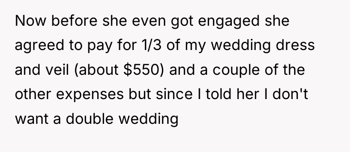 Now before she even got engaged she agreed to pay...
