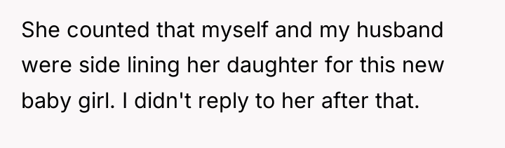 She counted that myself and my husband were side lining...