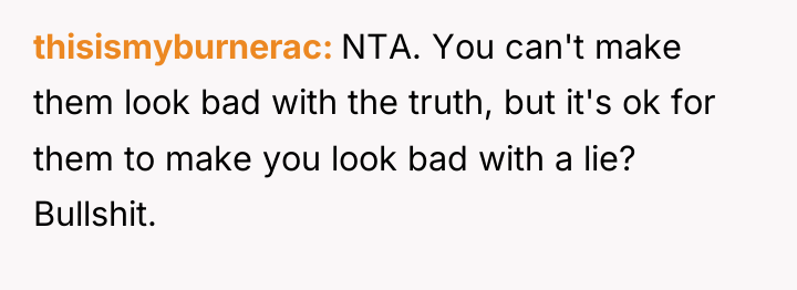 thisismyburnerac NTA. You can't make them look bad with the...
