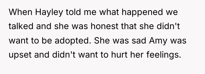 When Hayley told me what happened we talked and she...